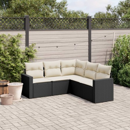 5-teiliges Gartenmöbel-Set und schwarze synthetische Rattankissen von , Modulare Sofas für den Außenbereich - Ref: Foro24-325...