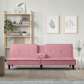 Pink velvet sofa bed with cup holder by , Sofas - Ref: Foro24-351923, Price: 254,99 €, Discount: %