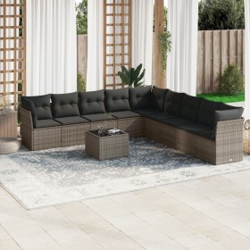 10-teiliges Gartensofa-Set mit grauen synthetischen Rattankissen von , Gartensets - Ref: Foro24-3217790, Preis: 633,97 €, Rab...