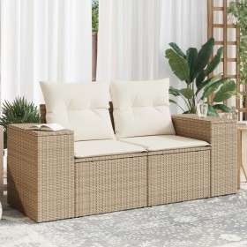 2-seater garden sofa with cushions, beige synthetic rattan by , Outdoor sofas - Ref: Foro24-366081, Price: 235,99 €, Discount: %