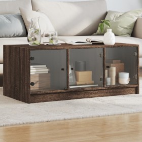 Mesa de centro con puertas de vidrio marrón roble 102x50x42 cm de , Mesas de centro - Ref: Foro24-836419, Precio: 89,99 €, De...