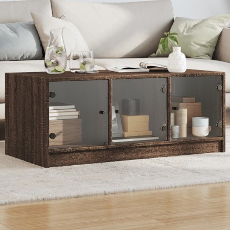 Mesa de centro con puertas de vidrio marrón roble 102x50x42 cm de , Mesas de centro - Ref: Foro24-836419, Precio: 88,10 €, De...