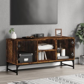 Mueble de TV con puertas de vidrio roble ahumado 102x37x50 cm de , Muebles TV - Ref: Foro24-836536, Precio: 62,15 €, Descuent...