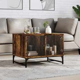 Coffee table with smoked oak glass doors 68.5x50x50 cm by , Coffee table - Ref: Foro24-836543, Price: 64,99 €, Discount: %