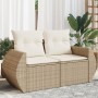 2-seater garden sofa with cushions, beige synthetic rattan by , Outdoor sofas - Ref: Foro24-366062, Price: 276,92 €, Discount: %