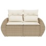 2-seater garden sofa with cushions, beige synthetic rattan by , Outdoor sofas - Ref: Foro24-366062, Price: 276,92 €, Discount: %