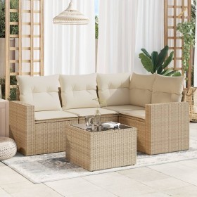 Gartensofa-Set mit Kissen, 5-teilig, beiges synthetisches Rattan von , Gartensets - Ref: Foro24-3218908, Preis: 448,41 €, Rab...