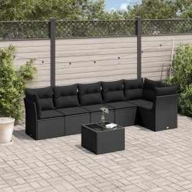 7-teiliges Garten-Esszimmerset und Kissen synthetisches Rattan schwarz von , Gartensets - Ref: Foro24-3217665, Preis: 422,99 ...