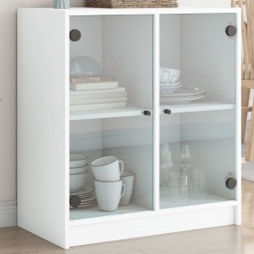 Armario auxiliar con puertas de vidrio blanco 68x37x75,5 cm de , Aparadores - Ref: Foro24-836420, Precio: 78,44 €, Descuento: %