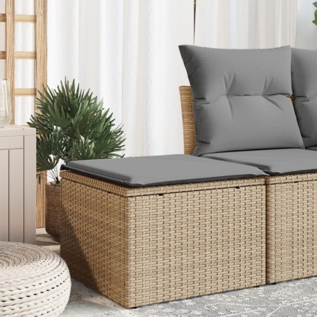 Gartenhocker mit Kissen synthetisches Rattan beige 55x55x37cm von , Hocker für den Außenbereich - Ref: Foro24-366090, Preis: ...