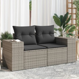 Garden sofa with cushions, 2 seats, synthetic gray rattan by , Outdoor sofas - Ref: Foro24-366143, Price: 206,39 €, Discount: %