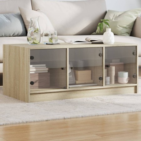 Mesa de centro con puertas de vidrio roble Sonoma 102x50x42 cm de , Mesas de centro - Ref: Foro24-836415, Precio: 86,99 €, De...