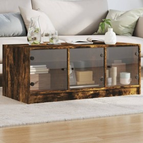 Smoked oak coffee table with glass doors 102x50x42 cm by , Coffee table - Ref: Foro24-836417, Price: 85,49 €, Discount: %