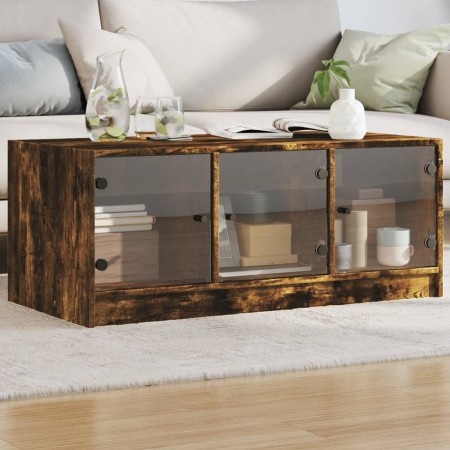 Smoked oak coffee table with glass doors 102x50x42 cm by , Coffee table - Ref: Foro24-836417, Price: 86,99 €, Discount: %