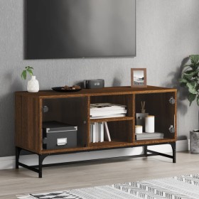 TV stand with brown oak glass doors 102x37x50 cm by , TV Furniture - Ref: Foro24-836538, Price: 64,13 €, Discount: %