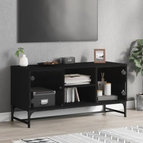 TV stand with black glass doors 102x37x50 cm by , TV Furniture - Ref: Foro24-836533, Price: 64,99 €, Discount: %