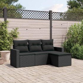 4-teilige Gartensofagarnitur mit schwarzen synthetischen Rattankissen von , Modulare Sofas für den Außenbereich - Ref: Foro24...