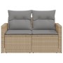 Garden sofa with 2-seater synthetic beige rattan cushions by , Outdoor sofas - Ref: Foro24-366094, Price: 166,27 €, Discount: %