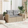 2-seater garden sofa with cushions, beige synthetic rattan by , Outdoor sofas - Ref: Foro24-366105, Price: 249,99 €, Discount: %