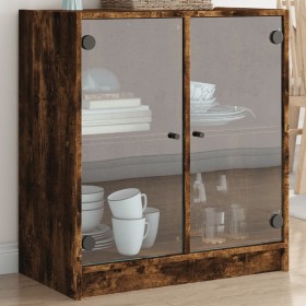 Armario auxiliar puertas de vidrio roble ahumado 68x37x75,5 cm de , Aparadores - Ref: Foro24-836424, Precio: 82,99 €, Descuen...