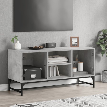 TV stand with gray concrete glass doors 102x37x50 cm by , TV Furniture - Ref: Foro24-836535, Price: 62,15 €, Discount: %