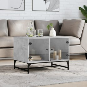 Center table with gray glass doors concrete 68.5x50x50 cm by , Coffee table - Ref: Foro24-836542, Price: 63,42 €, Discount: %