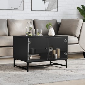 Black coffee table with glass doors 68.5x50x50 cm by , Coffee table - Ref: Foro24-836540, Price: 66,99 €, Discount: %