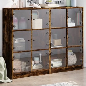 Shelving unit with smoked oak wood doors 136x37x109 cm by , Bookcases and shelves - Ref: Foro24-3206514, Price: 231,91 €, Dis...