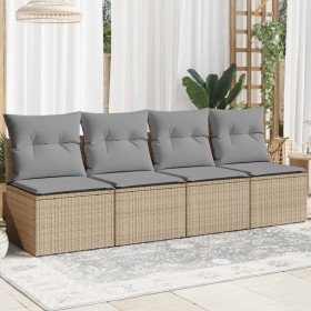 4-Sitzer-Gartensofa mit beigen Kissen aus synthetischem Rattan von , Outdoor-Sofas - Ref: Foro24-366089, Preis: 240,99 €, Rab...