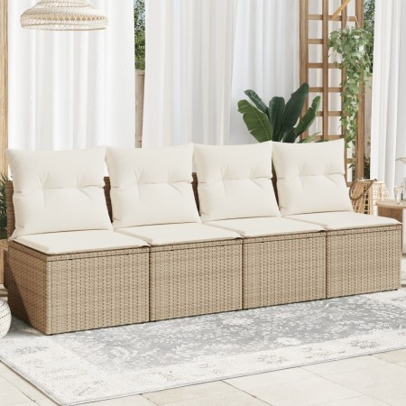 4-Sitzer-Gartensofa mit beigen Kissen aus synthetischem Rattan von , Outdoor-Sofas - Ref: Foro24-366054, Preis: 268,52 €, Rab...