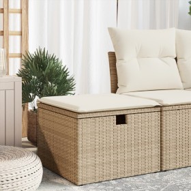 Taburete de jardín con cojín ratán sintético beige 55x55x37cm de , Otomanas de exterior - Ref: Foro24-366056, Precio: 92,99 €...