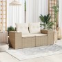 Garden sofa with 2-seater synthetic beige rattan cushions by , Outdoor sofas - Ref: Foro24-366063, Price: 215,79 €, Discount: %