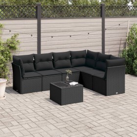 7-teiliges Garten-Essset und schwarze Kissen aus synthetischem Rattan von , Gartensets - Ref: Foro24-3217685, Preis: 423,61 €...