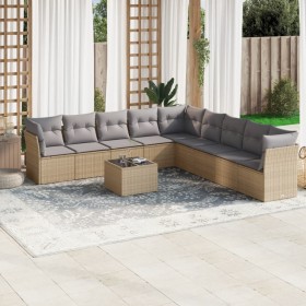 Gartensofa-Set mit beigen Kissen, 10-teilig, synthetisches Rattan von , Gartensets - Ref: Foro24-3217789, Preis: 641,99 €, Ra...