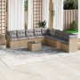 Gartensofa-Set mit beigen Kissen, 10-teilig, synthetisches Rattan von , Gartensets - Ref: Foro24-3217789, Preis: 679,22 €, Ra...