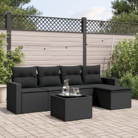 6-teiliges Gartensofa-Set und schwarze synthetische Rattankissen von , Modulare Sofas für den Außenbereich - Ref: Foro24-3251...