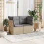 2-seater garden sofa with cushions, beige synthetic rattan by , Outdoor sofas - Ref: Foro24-366087, Price: 144,99 €, Discount: %