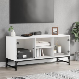 Mueble de TV con puertas de vidrio blanco 102x37x50 cm de , Muebles TV - Ref: Foro24-836532, Precio: 65,99 €, Descuento: %