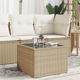 Gartentisch Glasoberfläche PE Rattan Beige 55x55x37 cm von , Gartentische - Ref: Foro24-366058, Preis: 76,01 €, Rabatt: %