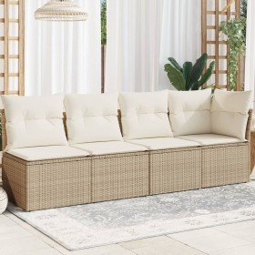 4-Sitzer-Gartensofa mit beigen synthetischen Rattankissen von , Outdoor-Sofas - Ref: Foro24-366053, Preis: 288,90 €, Rabatt: %