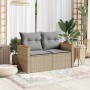 2-seater garden sofa with cushions, beige synthetic rattan by , Outdoor sofas - Ref: Foro24-366109, Price: 188,99 €, Discount: %