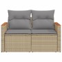 2-seater garden sofa with cushions, beige synthetic rattan by , Outdoor sofas - Ref: Foro24-366109, Price: 188,99 €, Discount: %