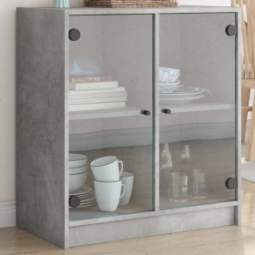 Armario auxiliar puertas de vidrio gris hormigón 68x37x75,5 cm de , Aparadores - Ref: Foro24-836423, Precio: 82,99 €, Descuen...