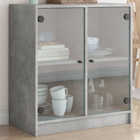 Armario auxiliar puertas de vidrio gris hormigón 68x37x75,5 cm de , Aparadores - Ref: Foro24-836423, Precio: 81,64 €, Descuen...