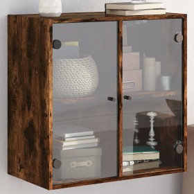 Wall cabinet with smoked oak glass doors 68x37x68.5 cm by , Lockers and storage cabinets - Ref: Foro24-836494, Price: 70,03 €...