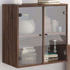 Wall cabinet oak brown glass doors 68x37x68.5 cm by , Lockers and storage cabinets - Ref: Foro24-836496, Price: 82,67 €, Disc...