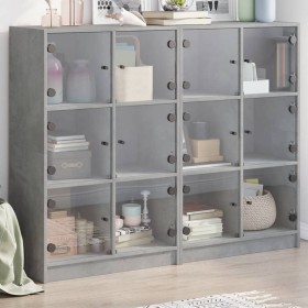 Shelving unit with gray engineered wood doors 136x37x109 cm by , Bookcases and shelves - Ref: Foro24-3206513, Price: 231,99 €...