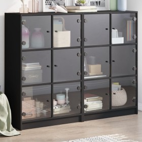 Black engineered wood shelving unit with doors 136x37x109 cm by , Bookcases and shelves - Ref: Foro24-3206511, Price: 239,99 ...