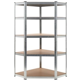 Corner shelf, 5 levels, plywood and silver steel by vidaXL, Industrial shelving - Ref: Foro24-144264, Price: 64,99 €, Discoun...