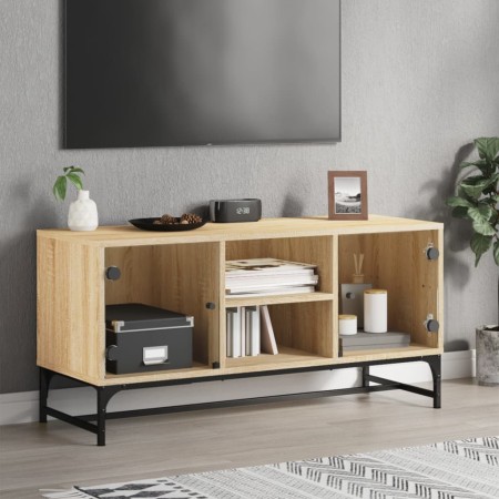 Mueble de TV con puertas de vidrio roble Sonoma 102x37x50 cm de , Muebles TV - Ref: Foro24-836534, Precio: 62,15 €, Descuento: %